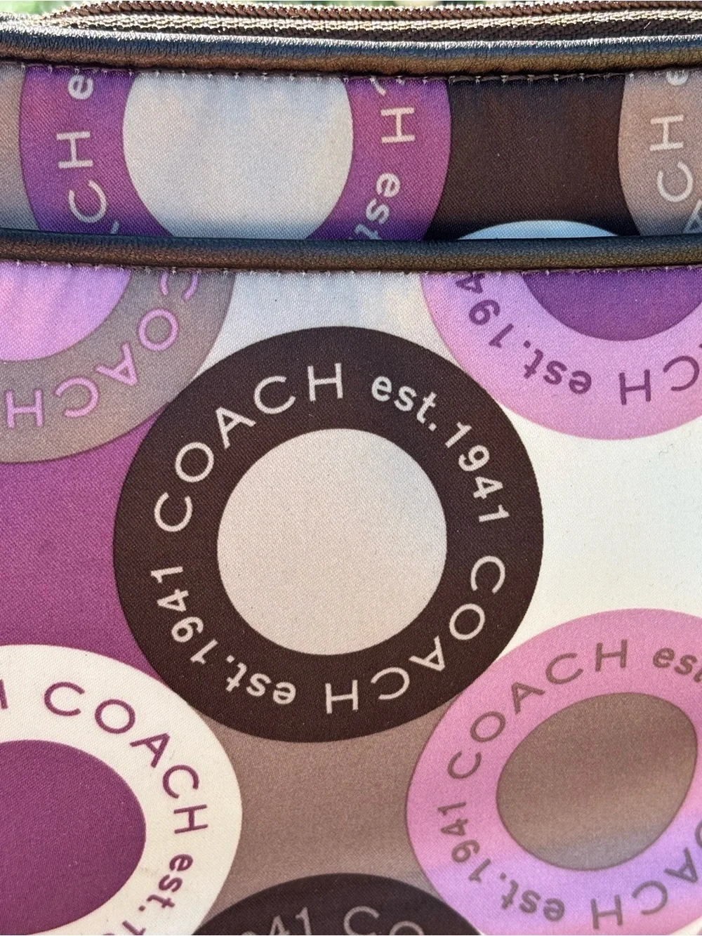 COACH Pink, Purple & Brown Circle Print Shoulder Bag